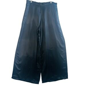 Athleta Calm Cool Wide Leg Pants Sz L Black Silky Lounge Pull‑On‎ Cupro Flowy